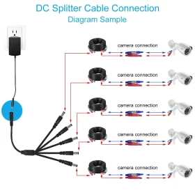 5-Way power splitter cable for CCTV camera