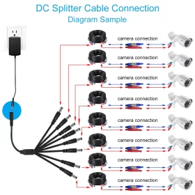 DC 1 to 8 power splitter cord for CCTV camera