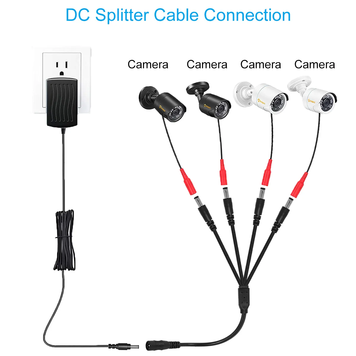 DC Female to 4 Male Power Splitter Cable for CCTV Camera