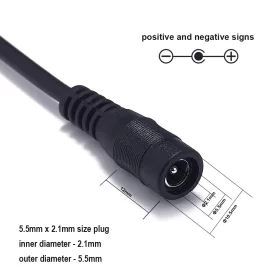 What is the DC power splitter cable connector size