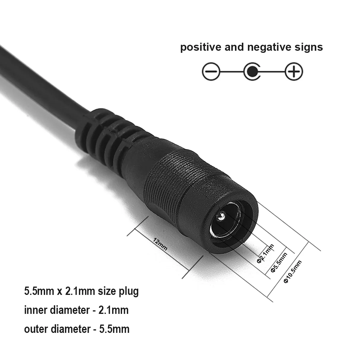 black dc power cable female socket size 5.5mm 2.1mm