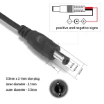 black dc power cable male plug size 5.5mm 2.1mm
