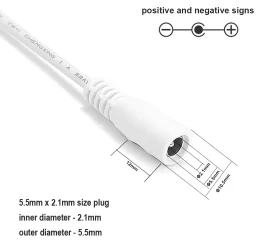 white DC power y cable femal connector size