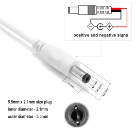 white DC power y cable mal connector size