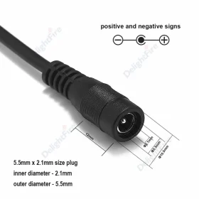Black 12V 5A 5.5mm 2.1mm DC Female Pigtail Power Cable dc Plug