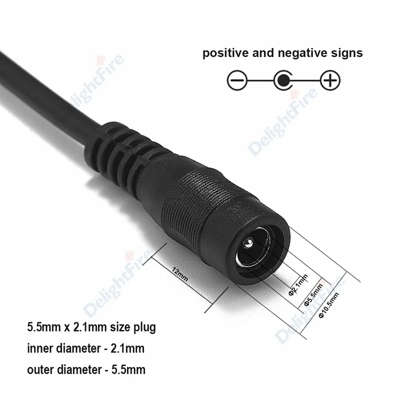 Black 12V 5A 5.5mm 2.1mm DC Female Pigtail Power Cable dc Plug