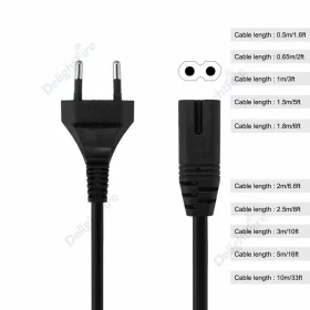 0.5m / 0.65m / 1m /1.5m / 2m / 3m/ 10m Black EU Plug IEC C7 Power Extension Cable