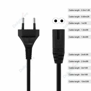0.5m / 0.65m / 1m /1.5m / 2m / 3m/ 10m Black EU Plug IEC C7 Power Extension Cable