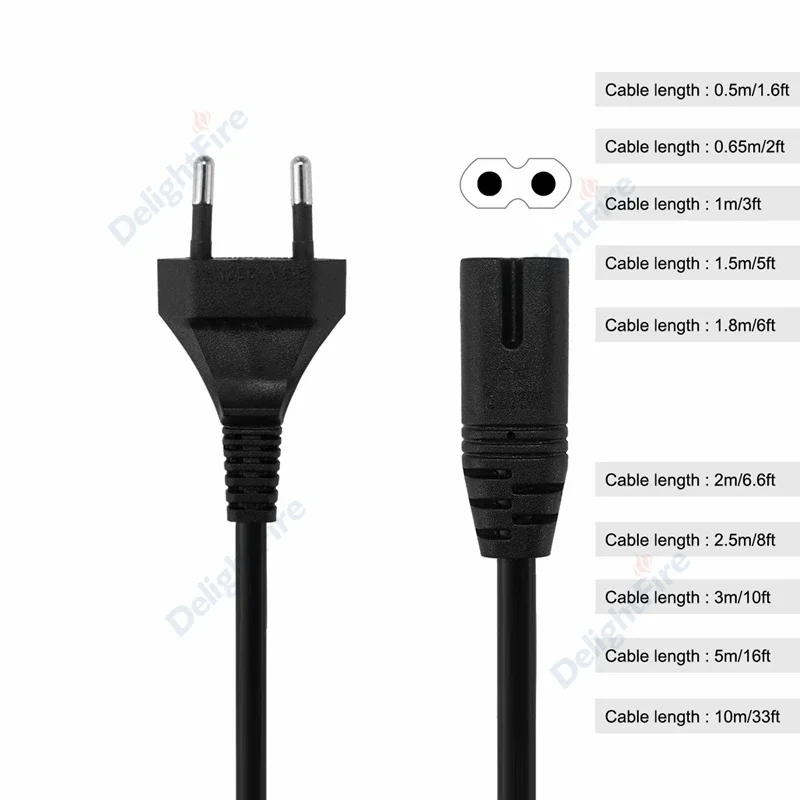 0.5m / 0.65m / 1m /1.5m / 2m / 3m/ 10m Black EU Plug IEC C7 Power Extension Cable